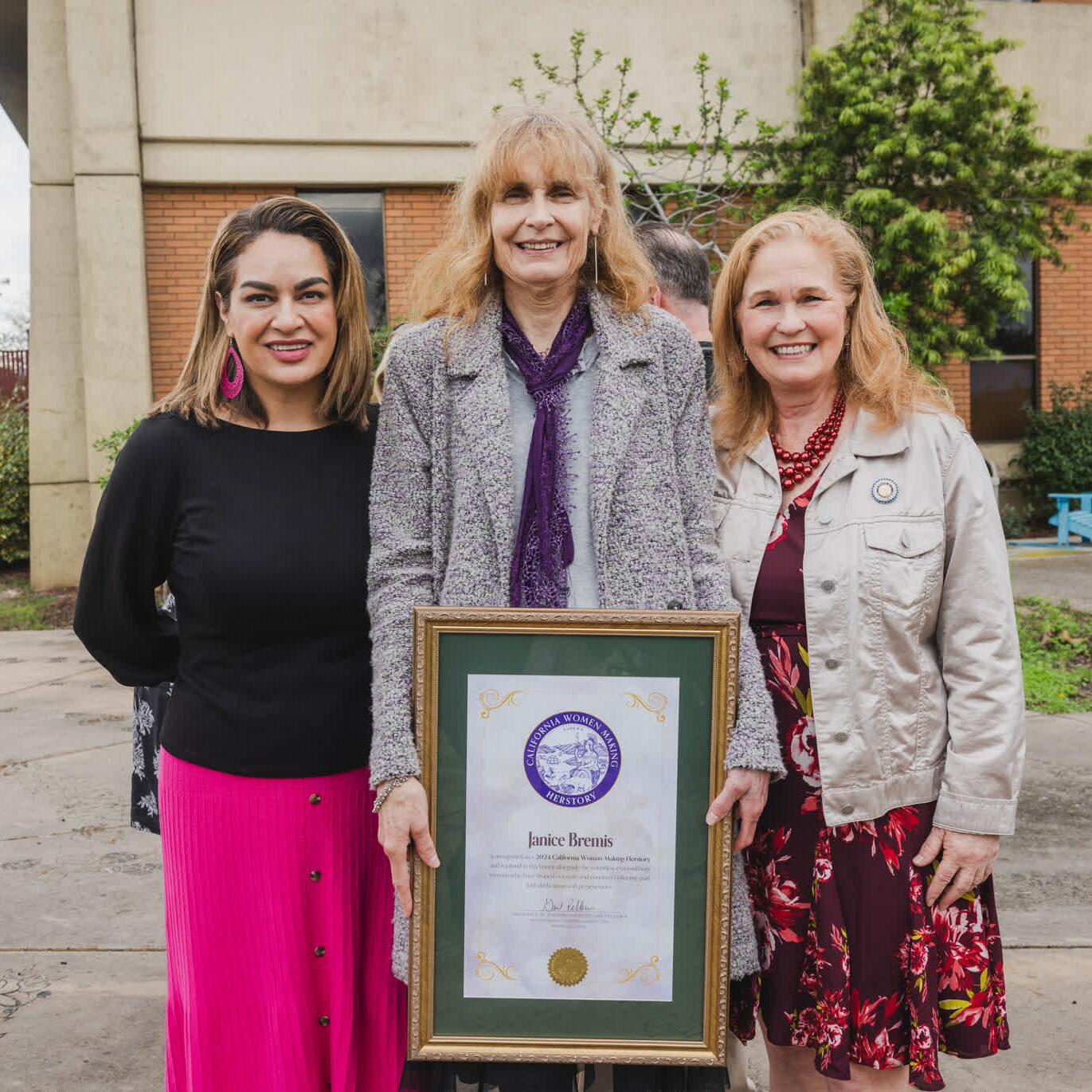 Supervisor Sylvia Arenas of District One, EDRCSV Founder Janice Bremis, and assemblyman Gail Pellerin at the Women of the Year 2024 award ceremony.
