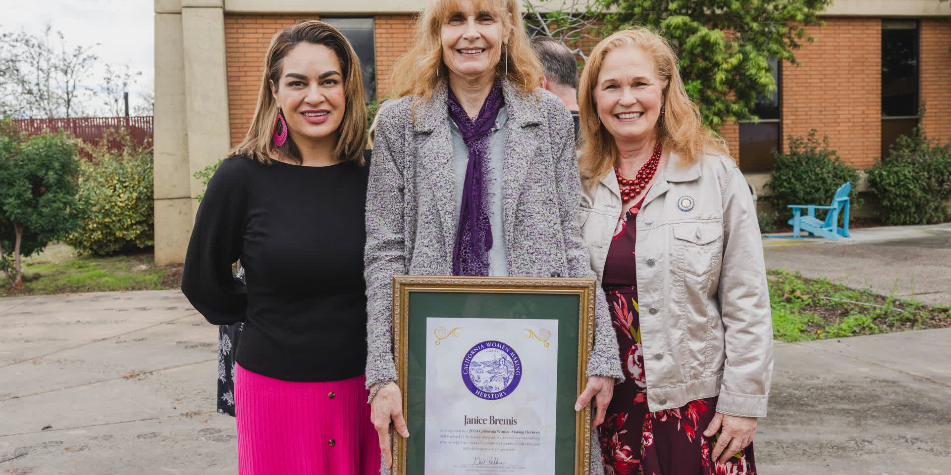 Supervisor Sylvia Arenas of District One, EDRCSV Founder Janice Bremis, and assemblyman Gail Pellerin at the Women of the Year 2024 award ceremony.