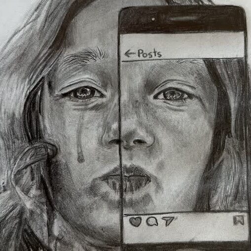 Eighth-grader Ishita Gaikwad’s graphite pencil drawing of a girl on Instagram with a tear stain on her face.